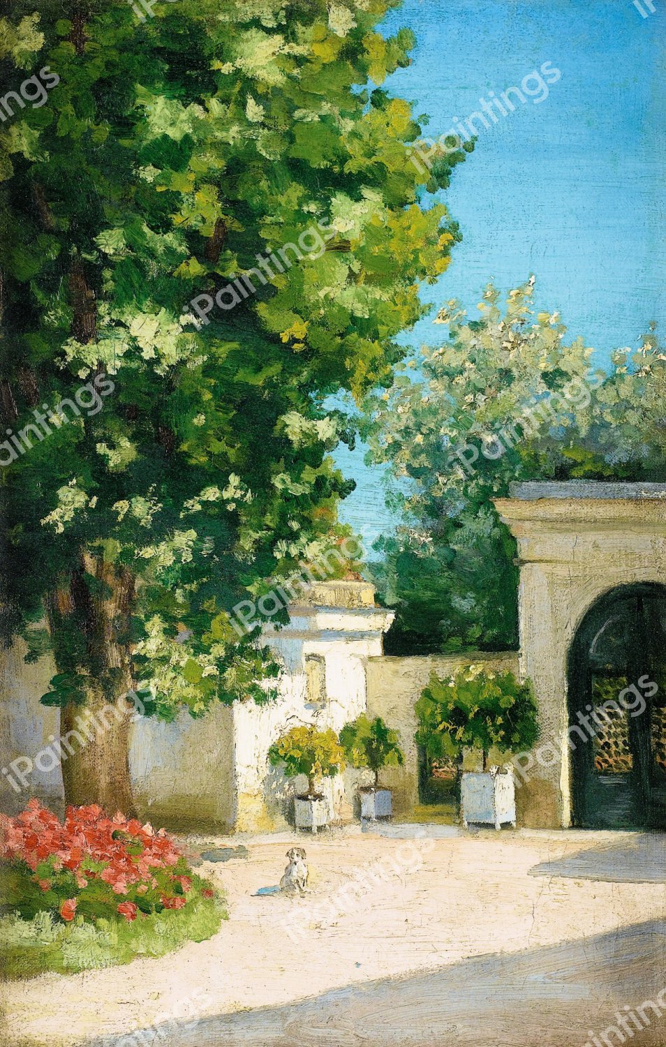 Yerres House, the Porch of the Family Home . The painting by Gustave Caillebotte