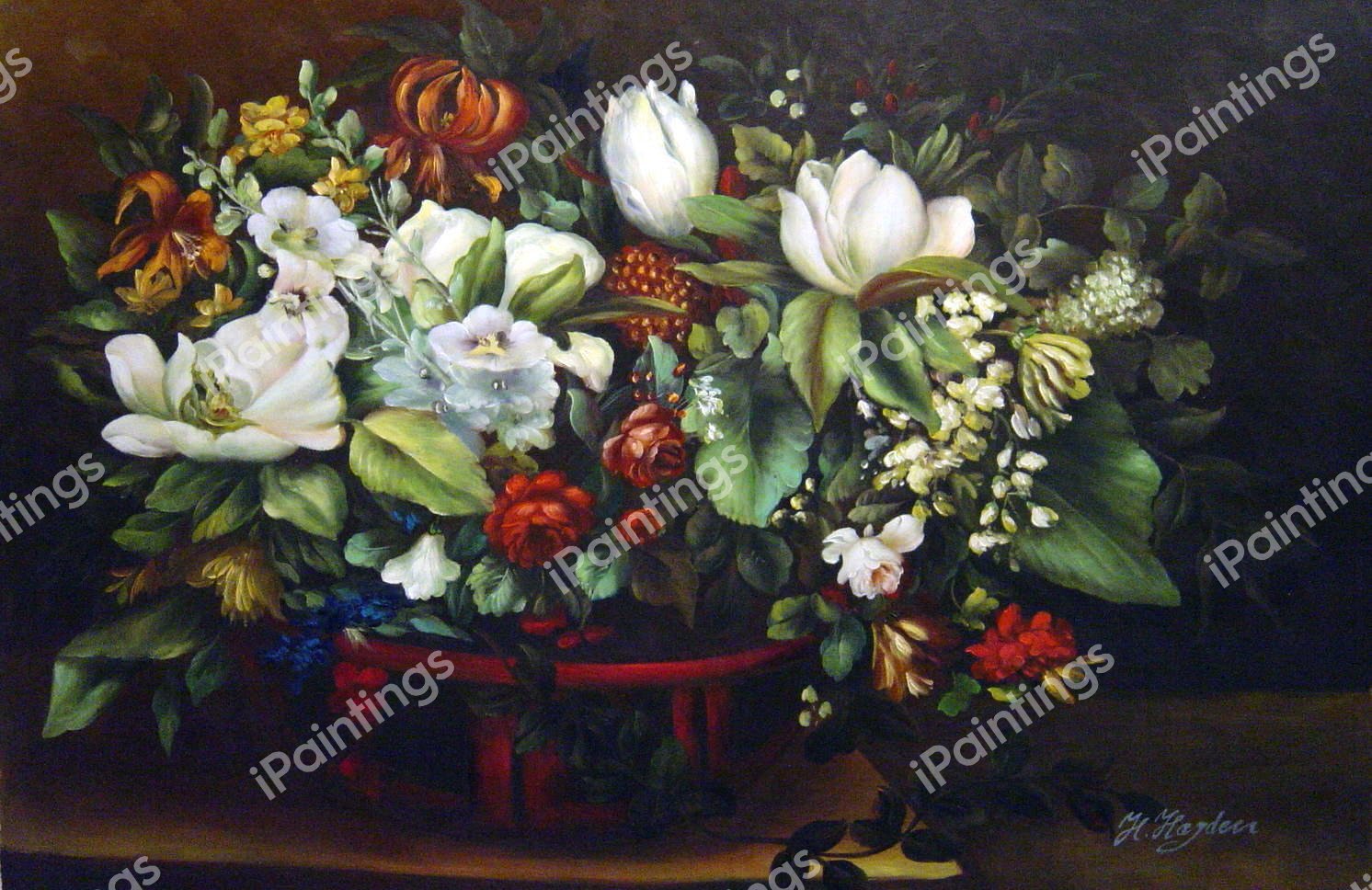 Basket Of Flowers. The painting by Gustave Courbet
