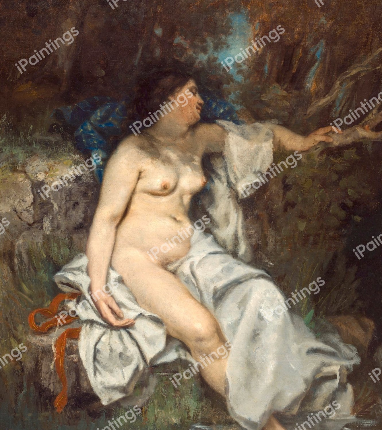 Bather Sleeping by a Brook. The painting by Gustave Courbet