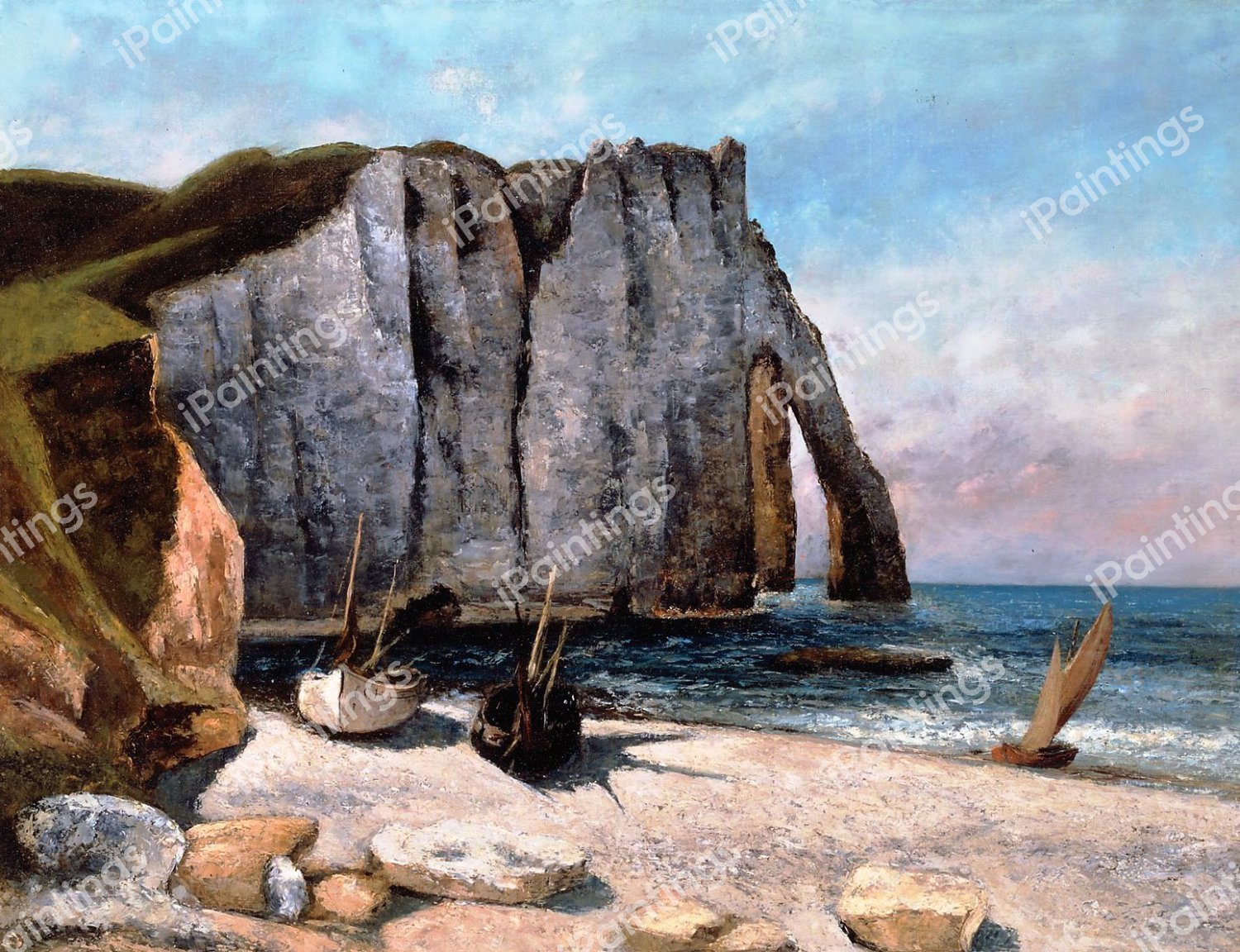 Cliff of Etretat, the Porte d'Aval. The painting by Gustave Courbet