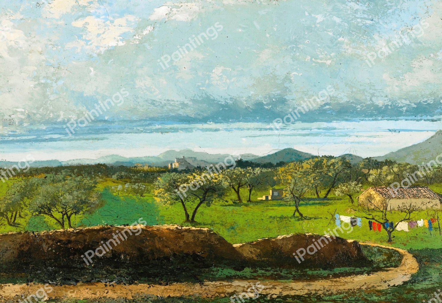 Landscape with Wall and Orchard. The painting by Gustave Courbet