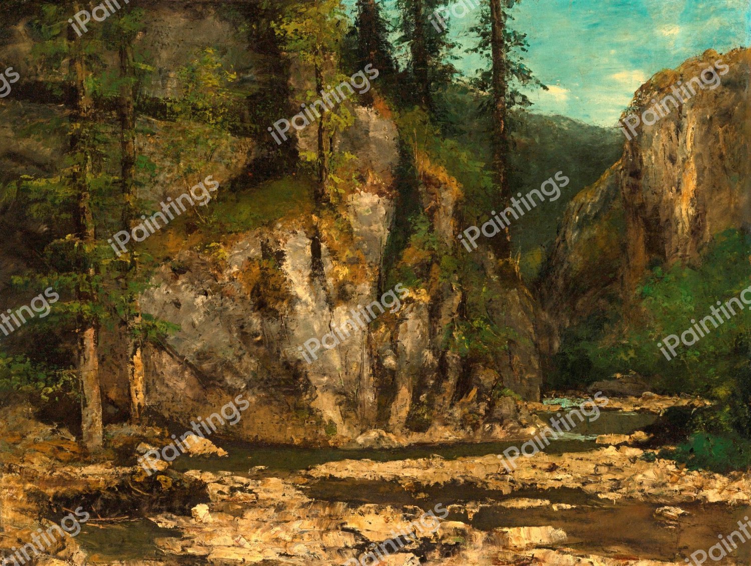 Mountainous Landscape with Stream. The painting by Gustave Courbet
