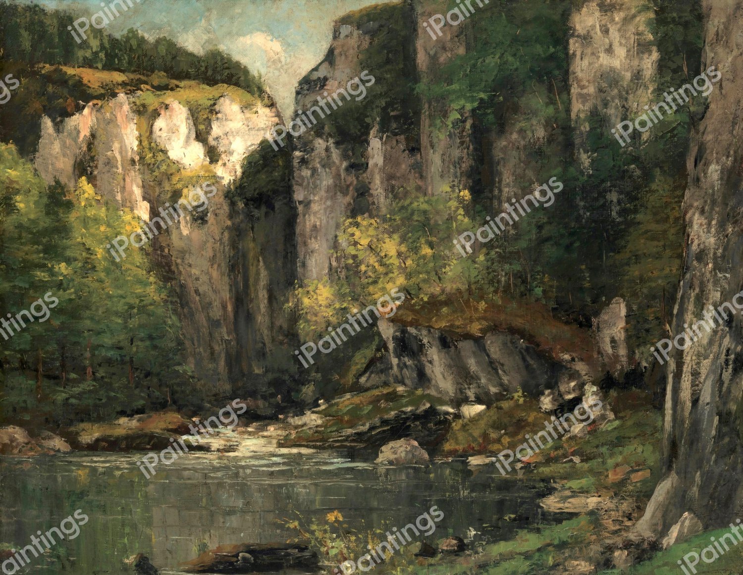 River and Rocks. The painting by Gustave Courbet