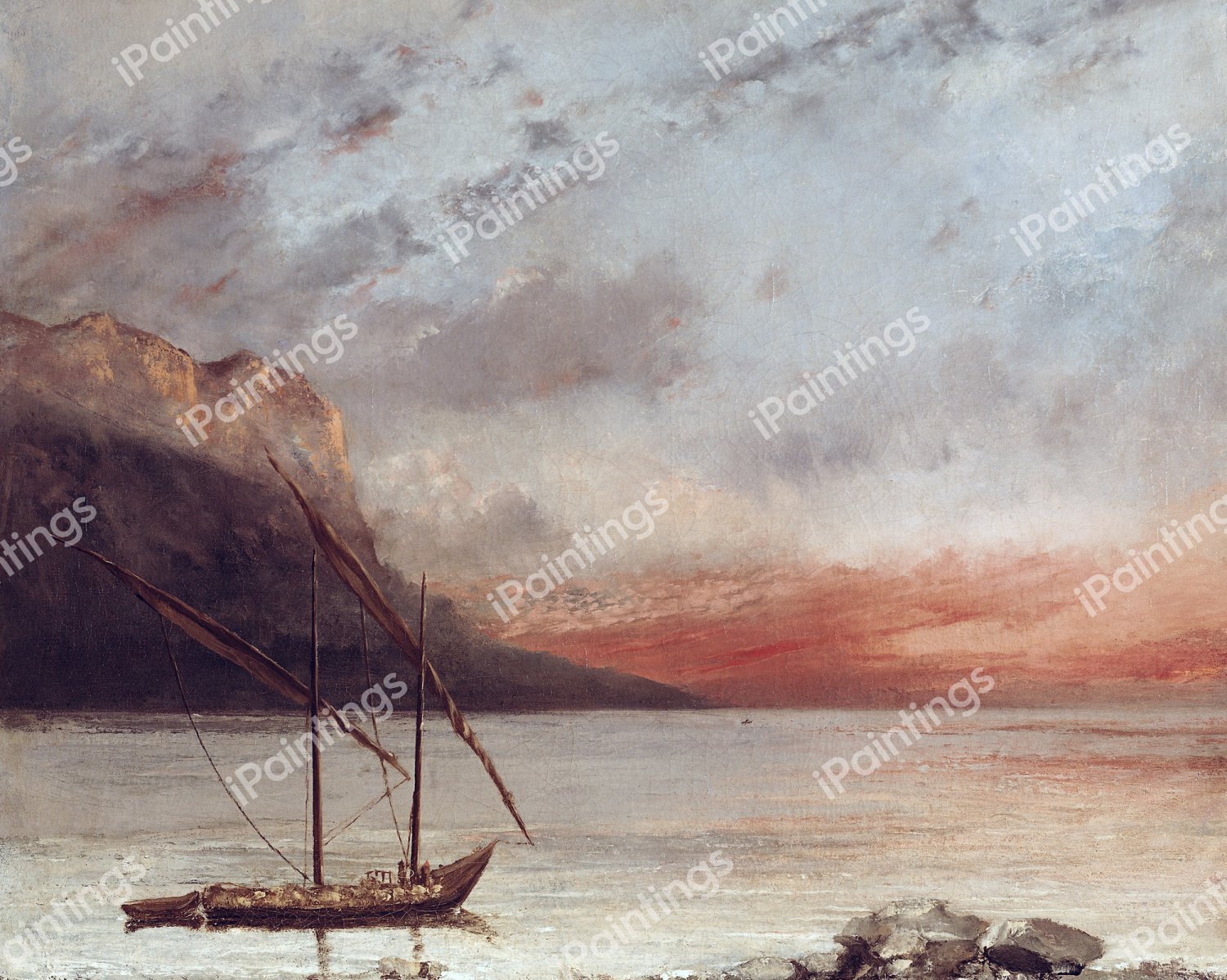 Sunset over Lake Leman. The painting by Gustave Courbet