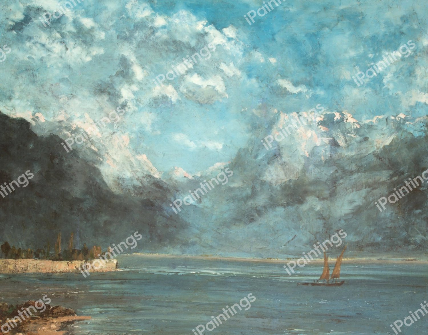 The View of Lake Leman. The painting by Gustave Courbet