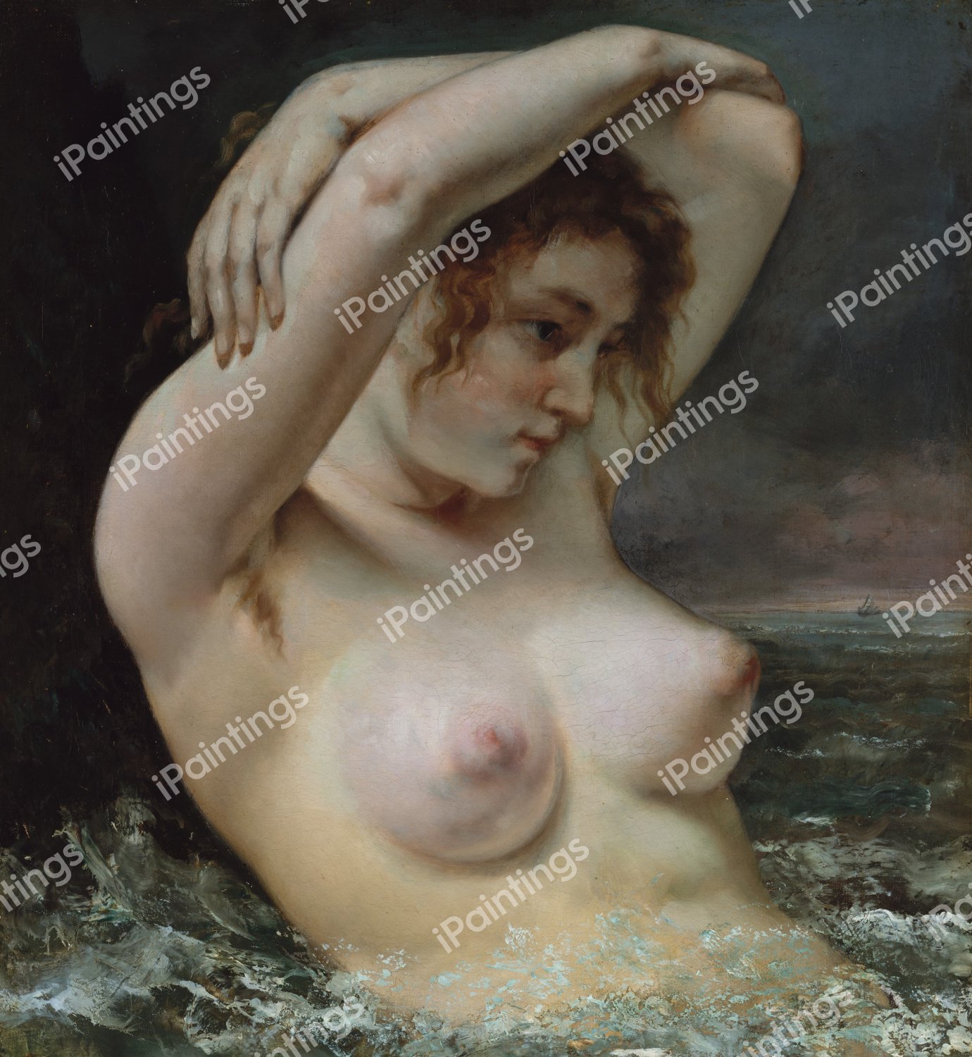 The Woman in the Waves. The painting by Gustave Courbet