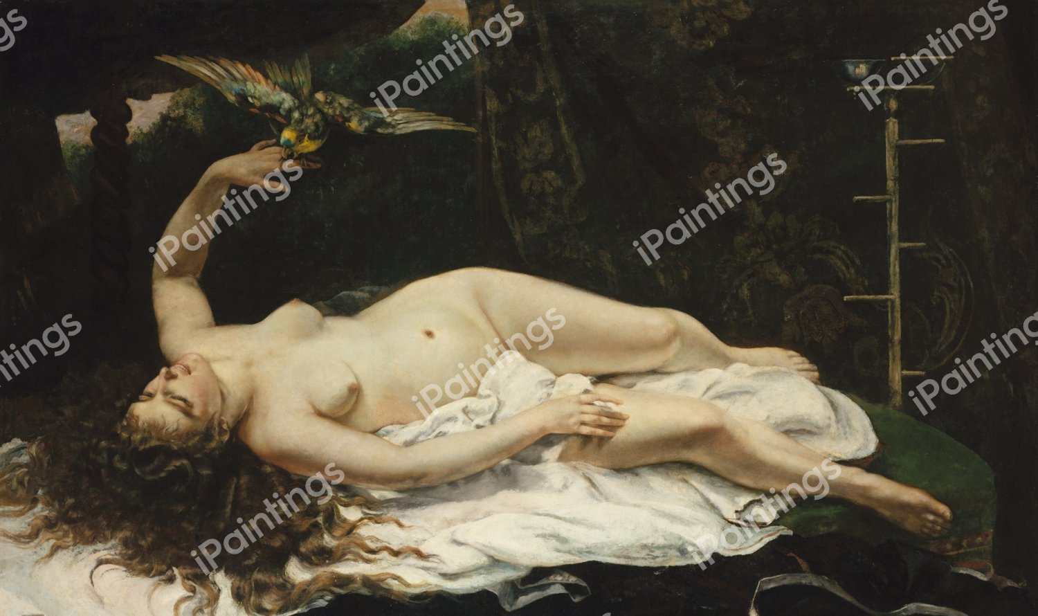 Woman with a Parrot. The painting by Gustave Courbet