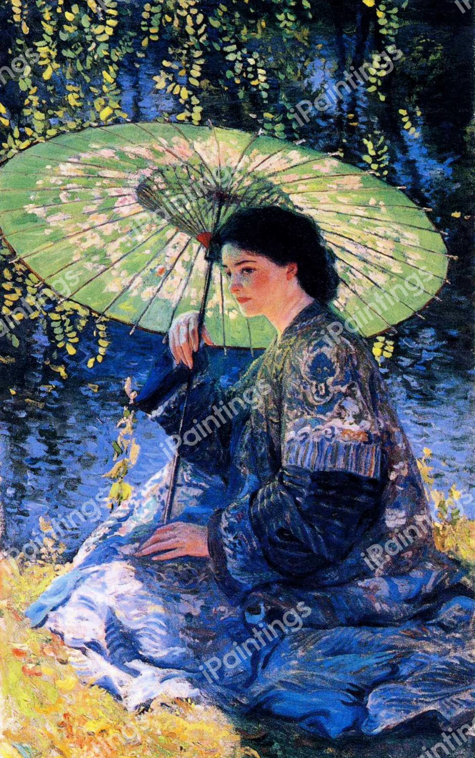 The Green Parasol. The painting by Guy Rose
