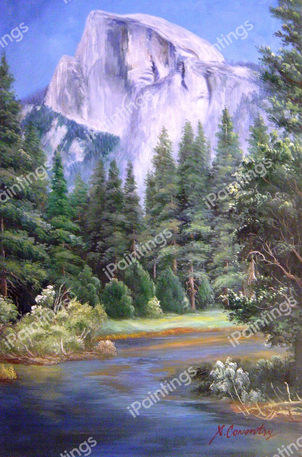 Half Dome Over The Merced River - Yosemite. The painting by Our Originals