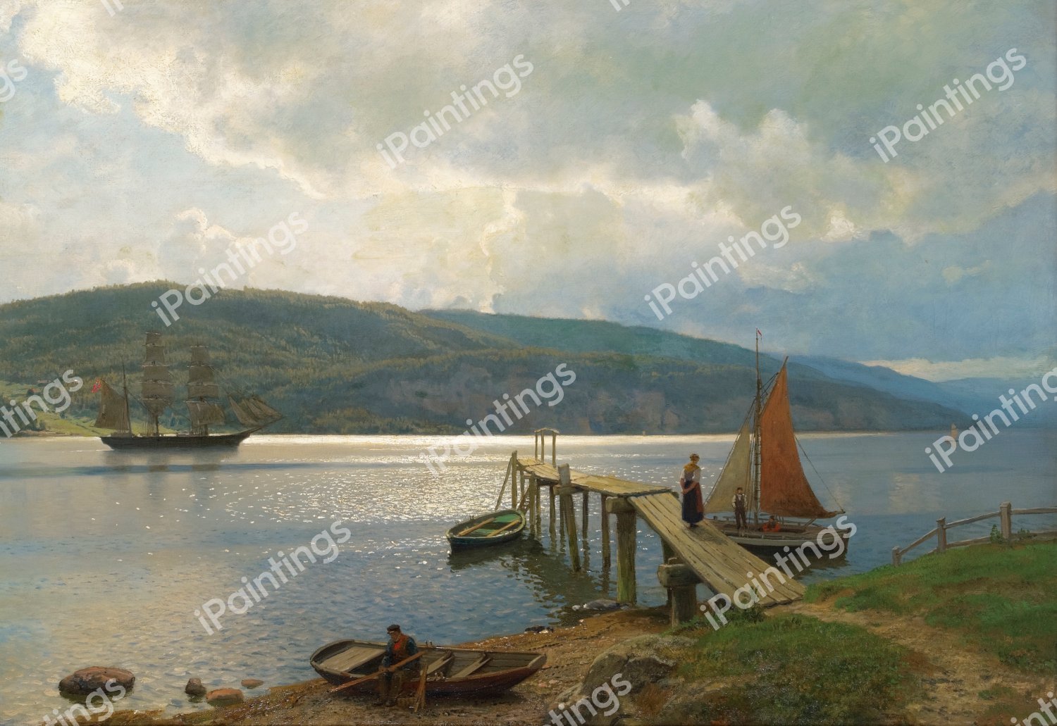 Jetty at Feste Near Moss. The painting by Hans Frederik Gude