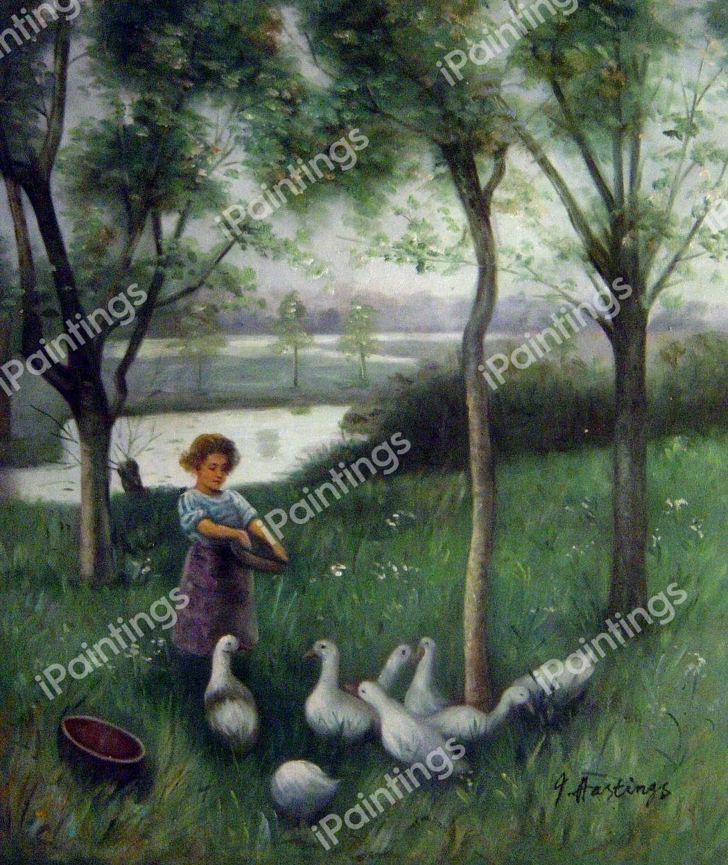 Feeding Time. The painting by Hector Caffieri