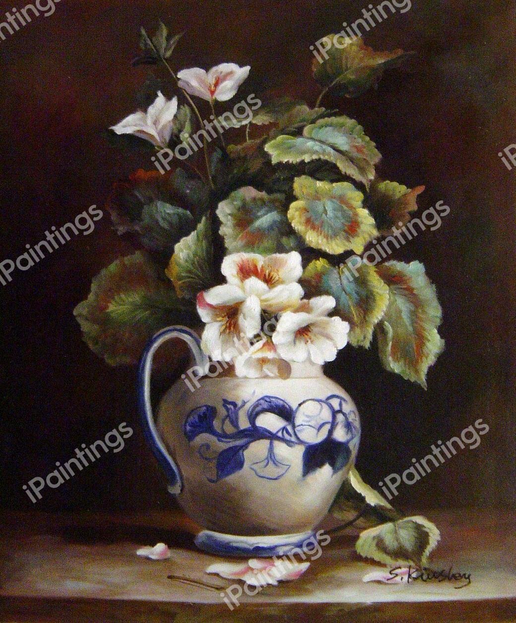 Geraniums In A China Jug. The painting by Hector Caffieri