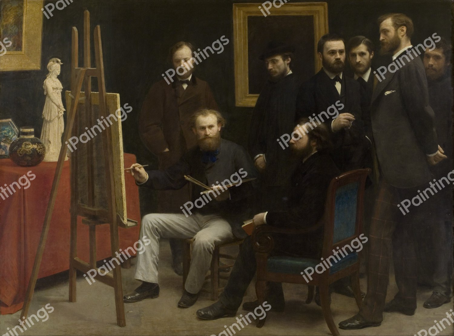 A Studio in the Batignolles. The painting by Henri Fantin-Latour