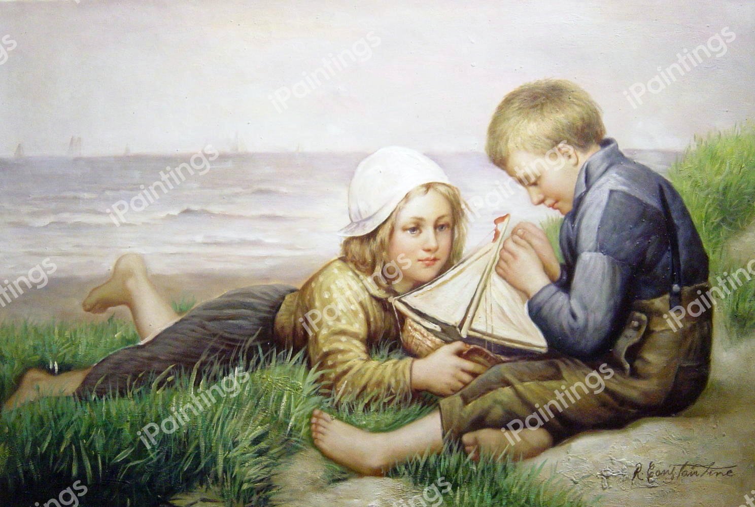 A Toy Boat. The painting by Henri Jacques Bource