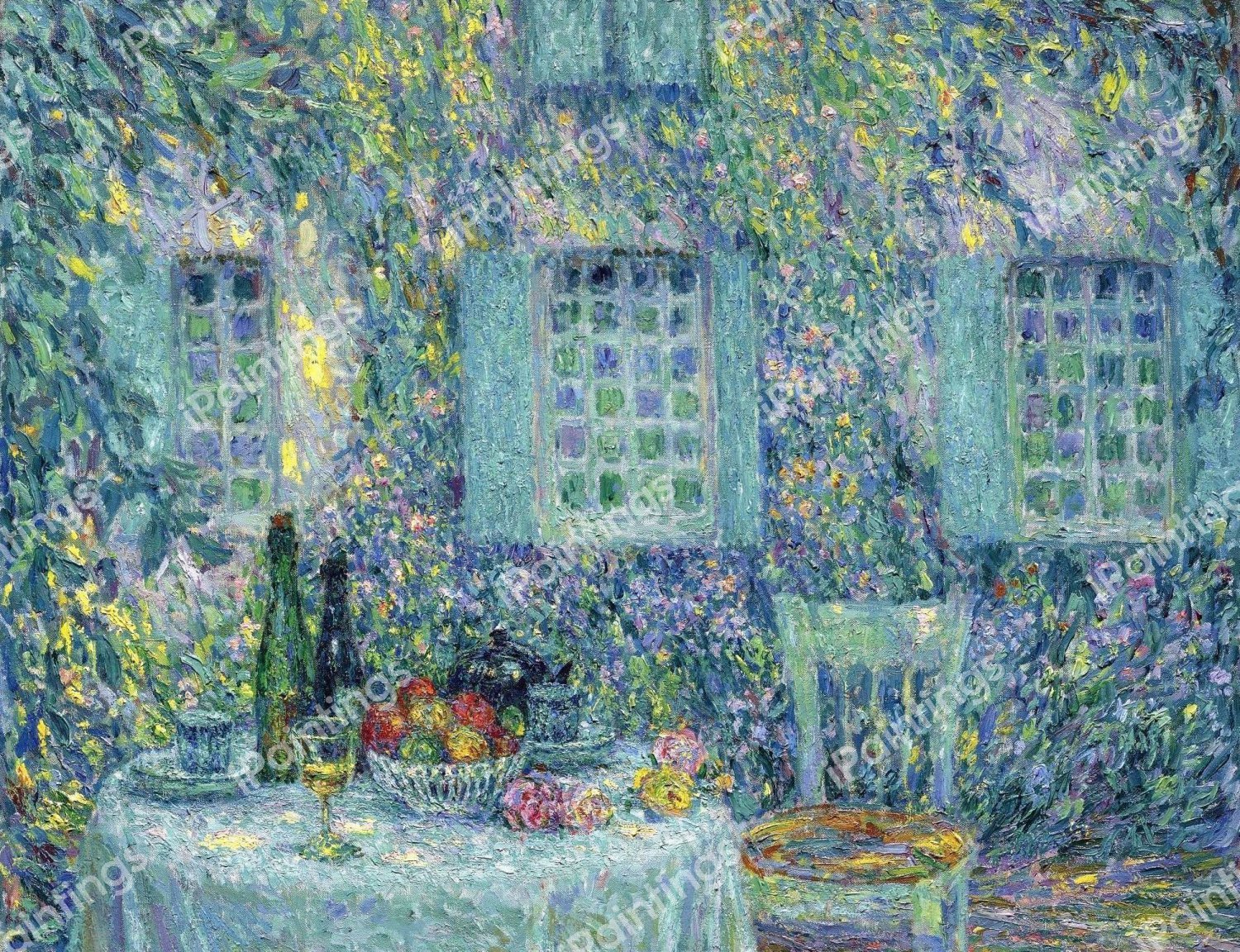 The Table. The Sun on the Leaves, Gerberoy, 1917. The painting by Henri Le Sidaner