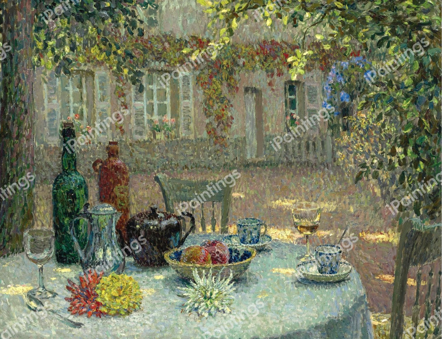 A Table to the Dahlias, 1918. The painting by Henri Le Sidaner