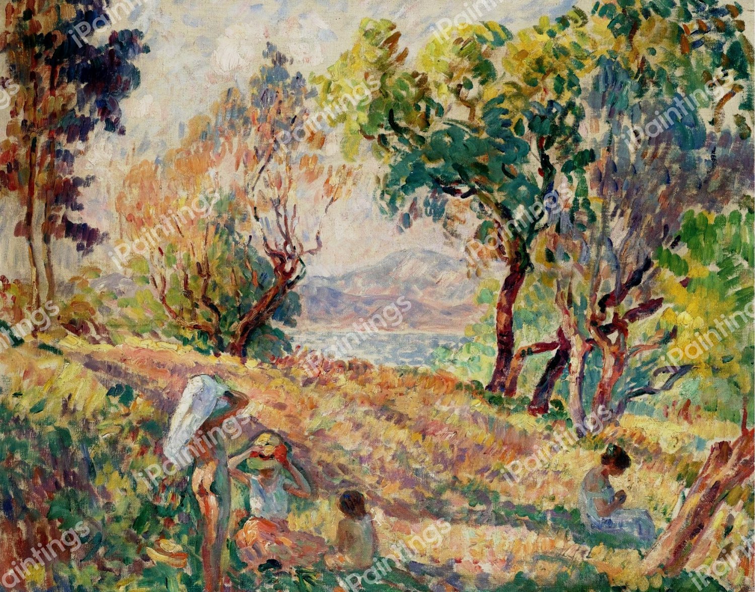 Young Girls in a Landscape Near St. Tropez, 1907. The painting by Henri Lebasque