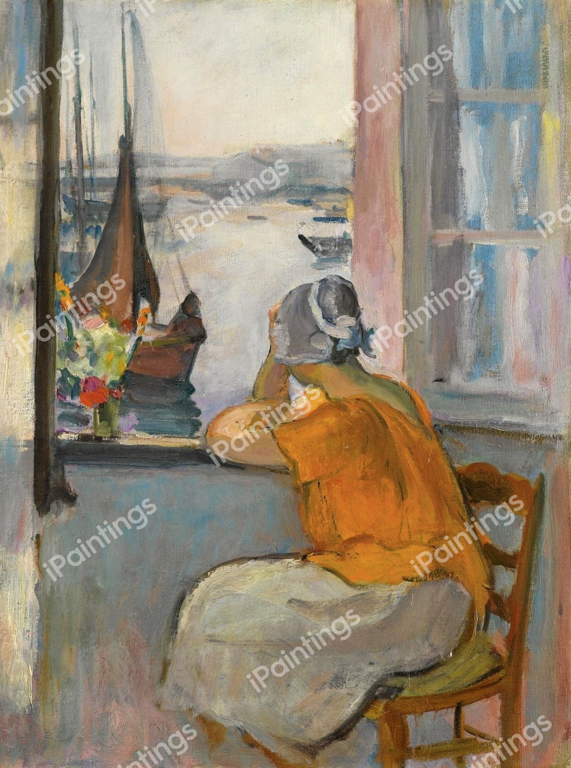 Young Woman in Front of the Window, 1920. The painting by Henri Lebasque