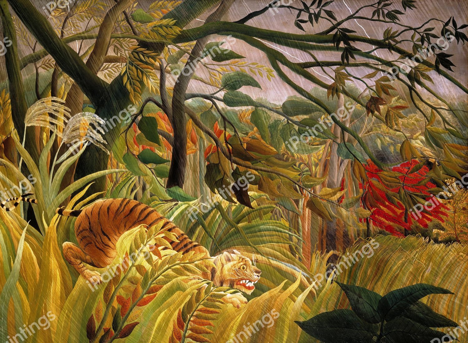 A Tiger in a Tropical Storm (Surprised!). The painting by Henri Rousseau