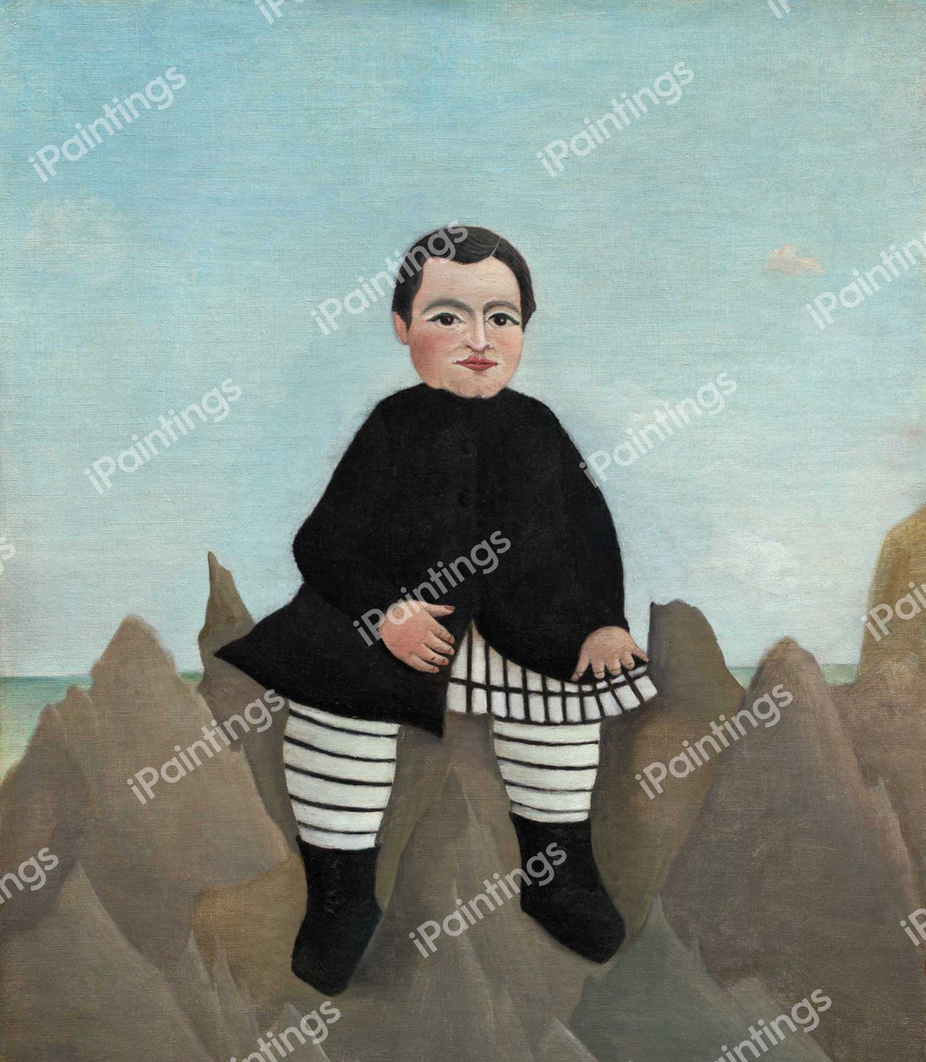 Boy on the Rocks. The painting by Henri Rousseau