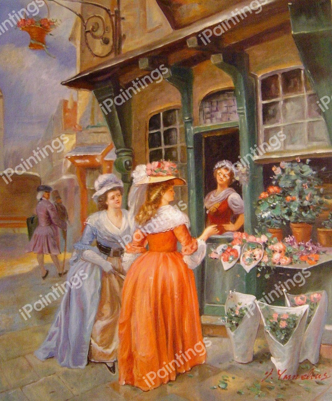 The Flower Market. The painting by Henri Victor Lesur