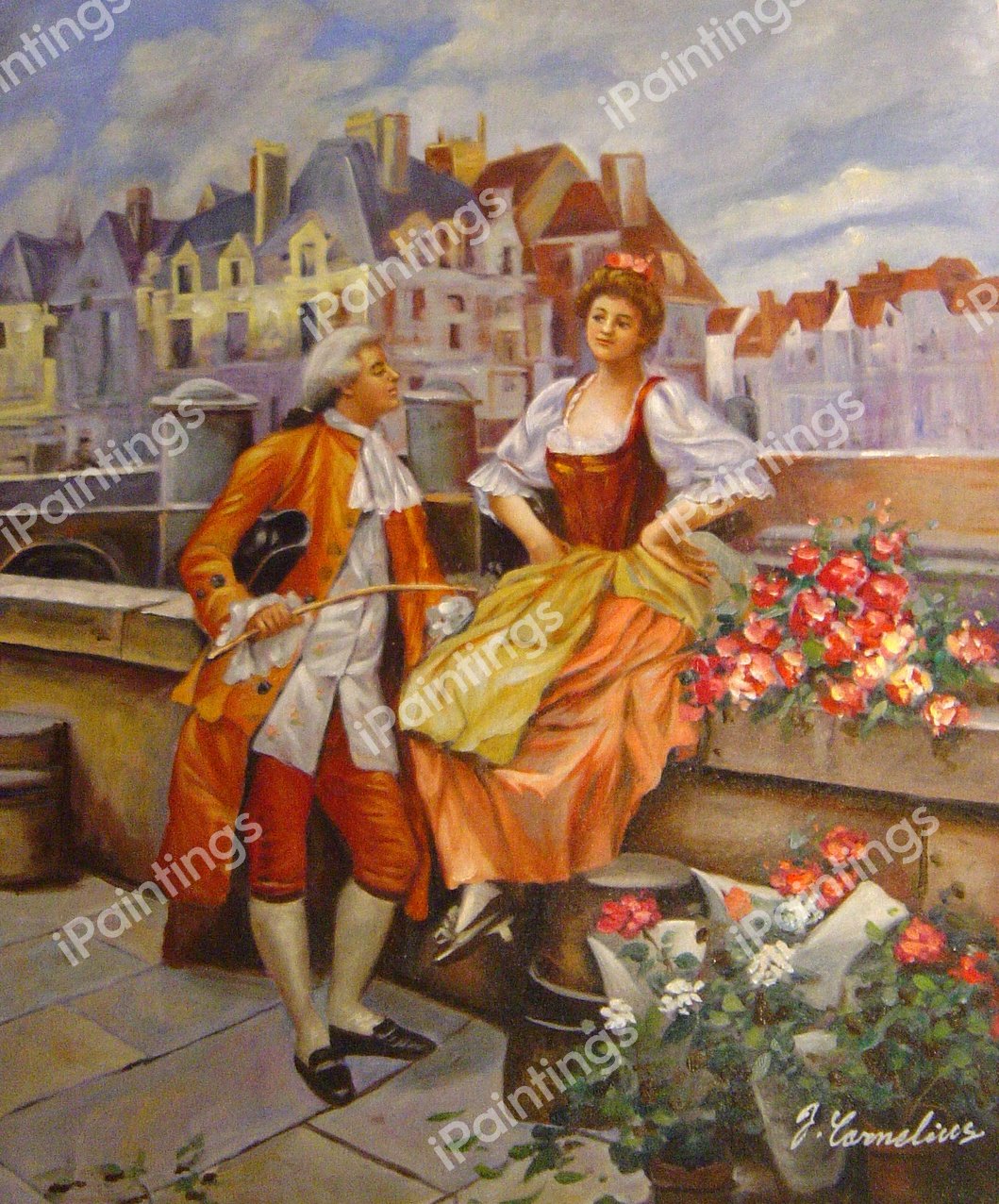 The Flower Seller. The painting by Henri Victor Lesur