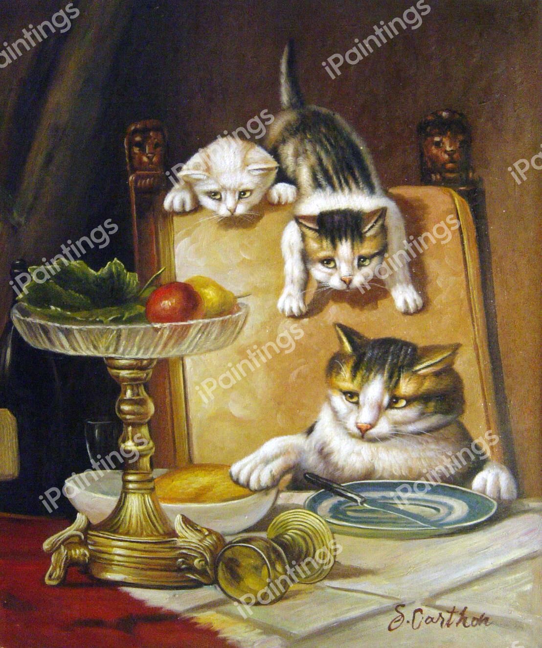 After Dinner Dessert With Kittens. The painting by Henriette Ronner-Knip