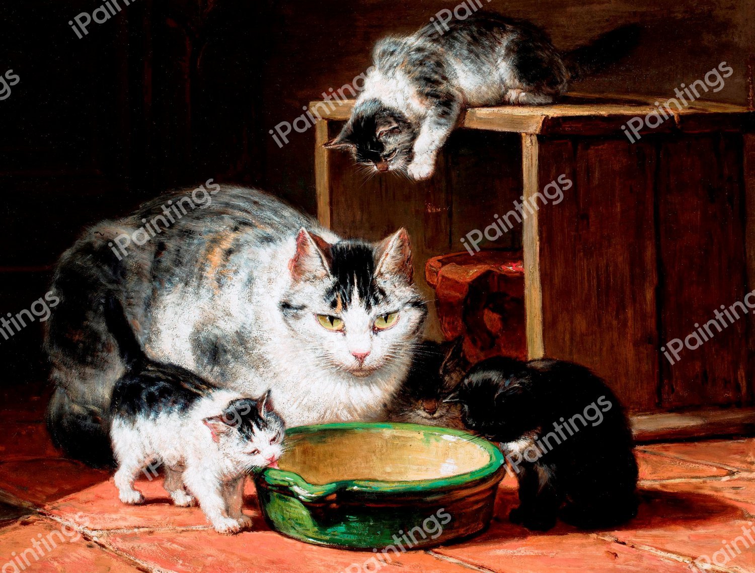 After Lunch. The painting by Henriette Ronner-Knip