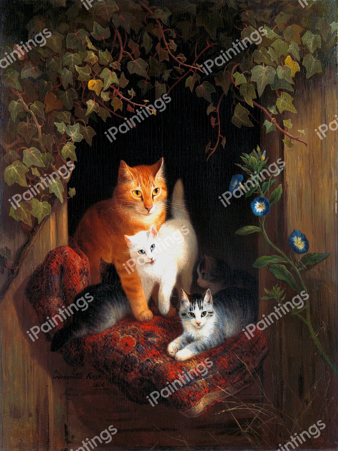 Cat with Kittens. The painting by Henriette Ronner-Knip