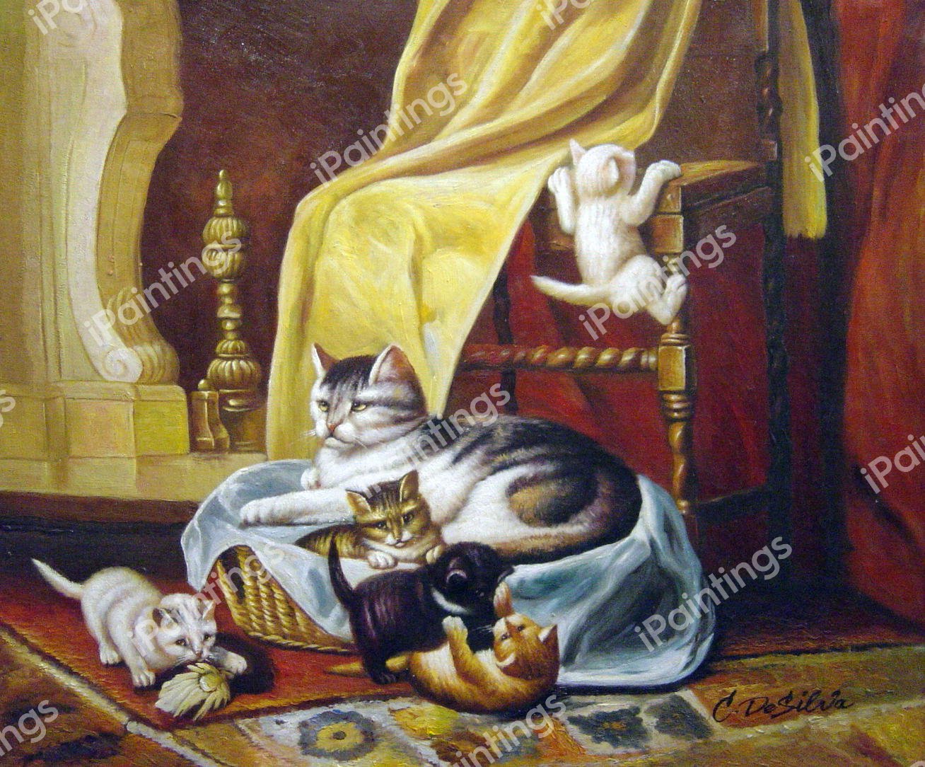 Family Life Cat And Kittens. The painting by Henriette Ronner-Knip