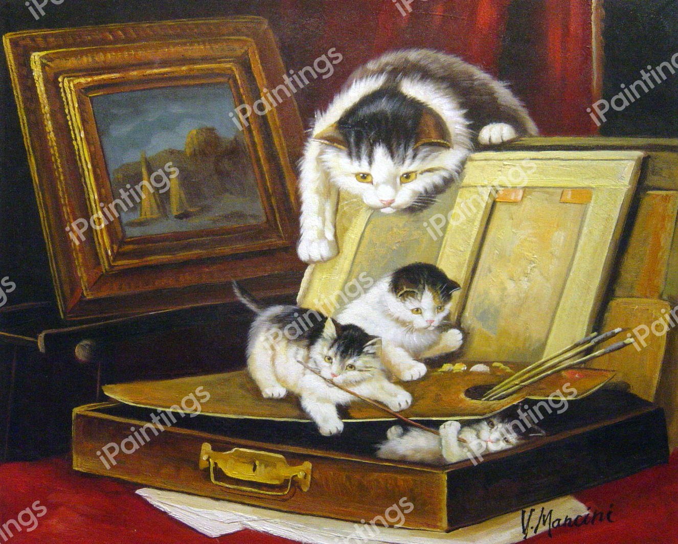 Painting Lesson Part III With Cat And Kittens. The painting by Henriette Ronner-Knip