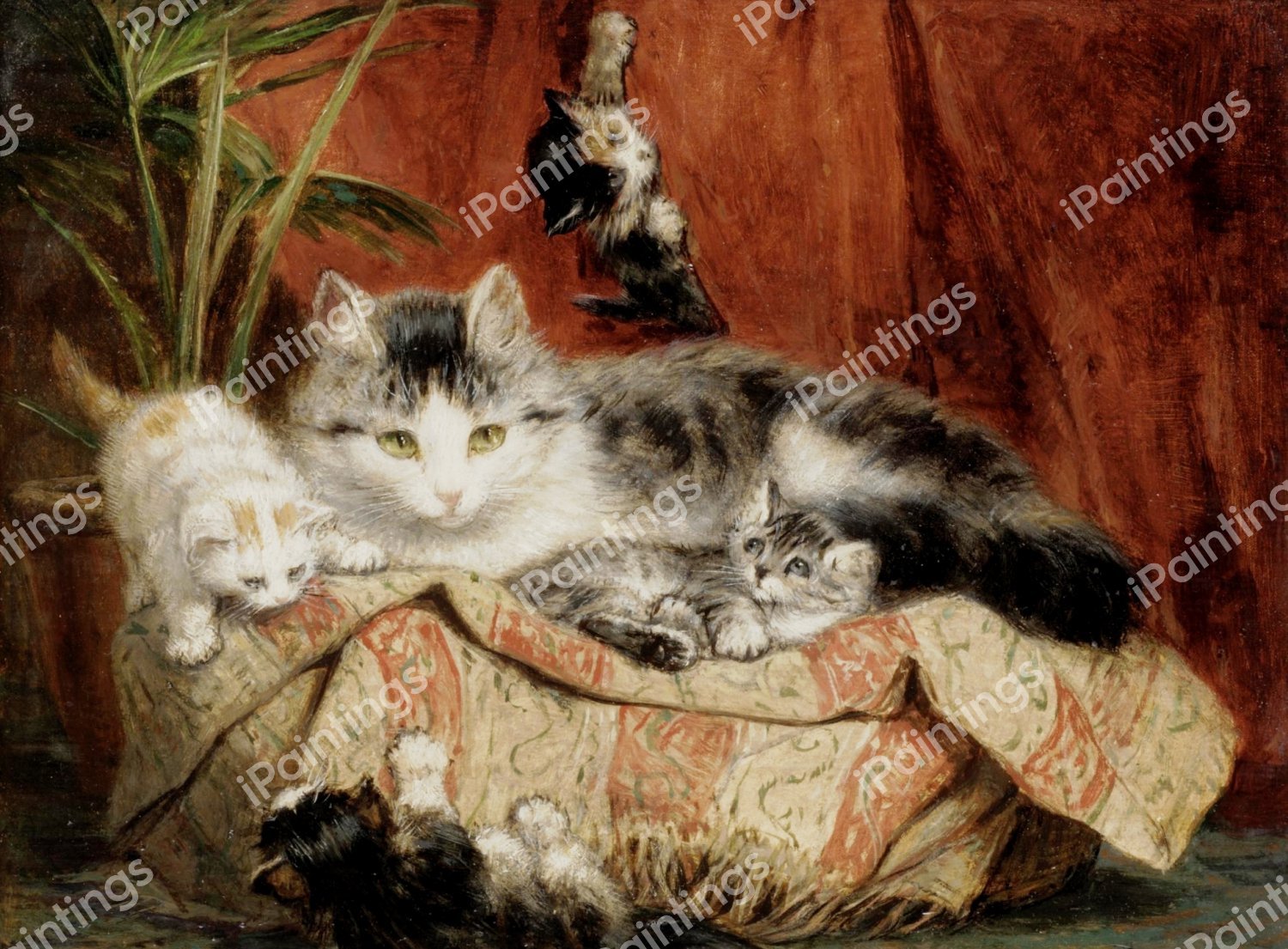 Playtime. The painting by Henriette Ronner-Knip