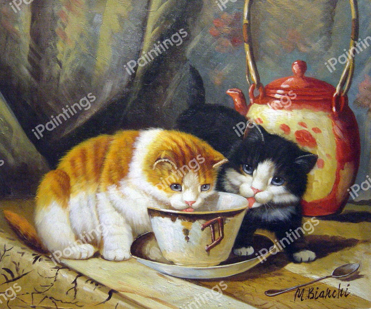 The Tea Party With Kittens. The painting by Henriette Ronner-Knip