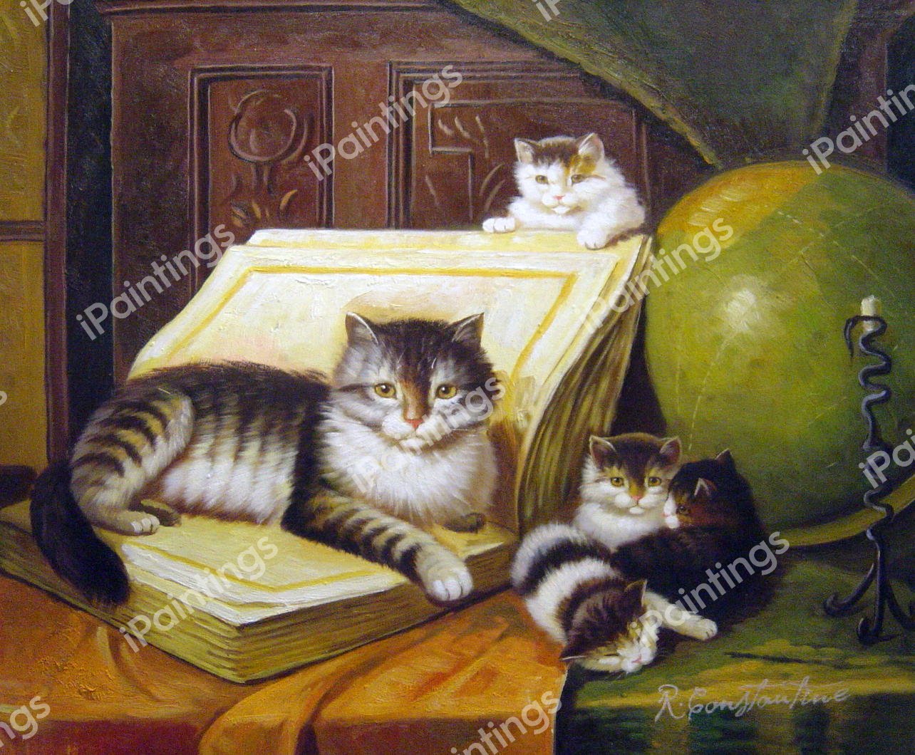 World Travelers Cat And Kittens. The painting by Henriette Ronner-Knip