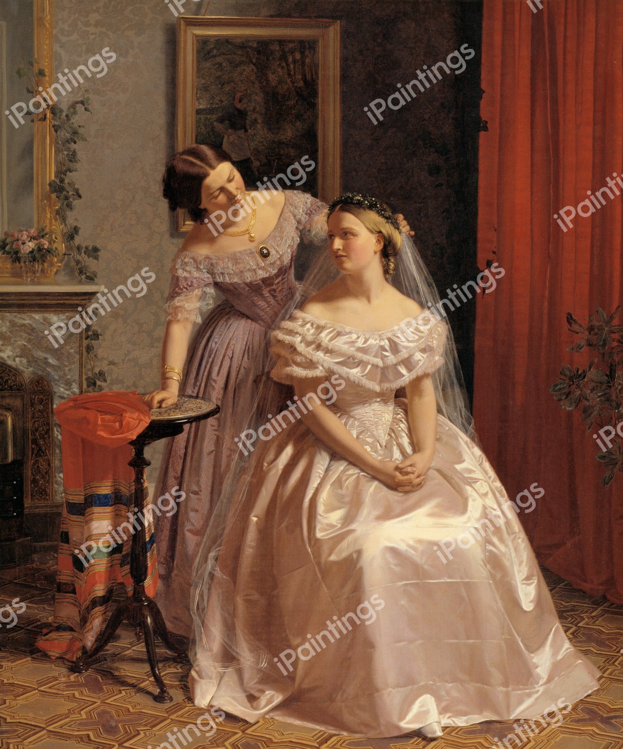 A Bride Adorned by Her Friend. The painting by Henrik Olrik