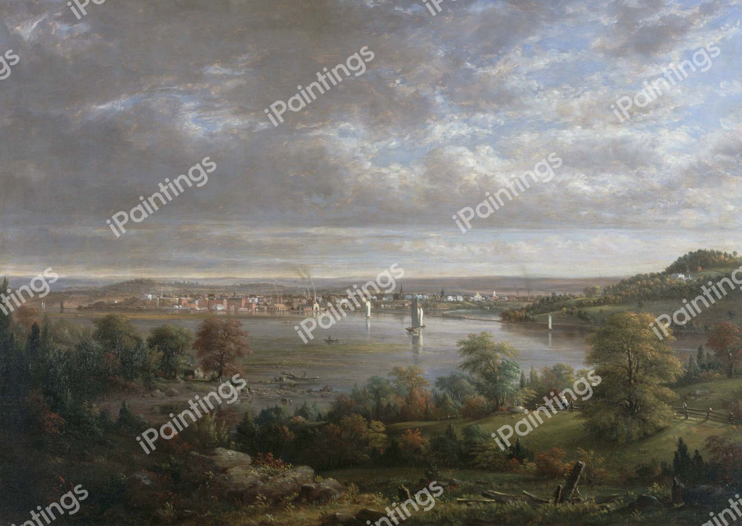 View of Hudson, New York. The painting by Henry Ary