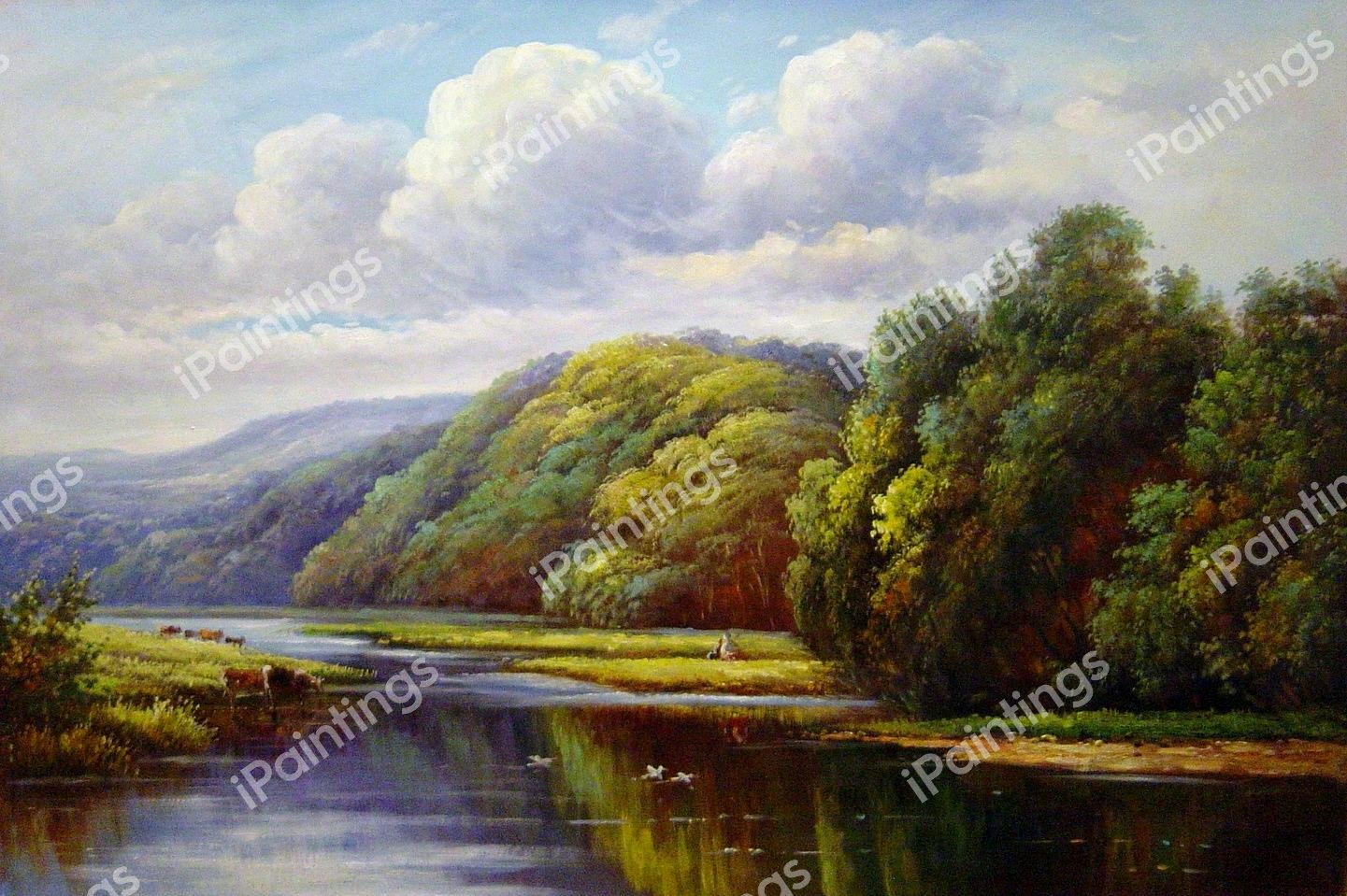 Sleeping Waters, The River Wey. The painting by Henry H. Parker