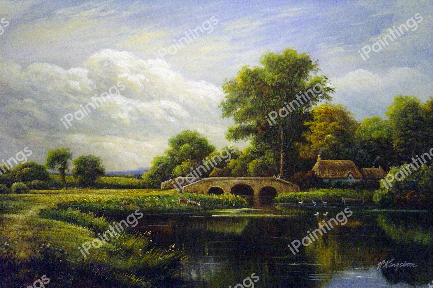 The River Loddon, Near Basing, Hants. The painting by Henry H. Parker