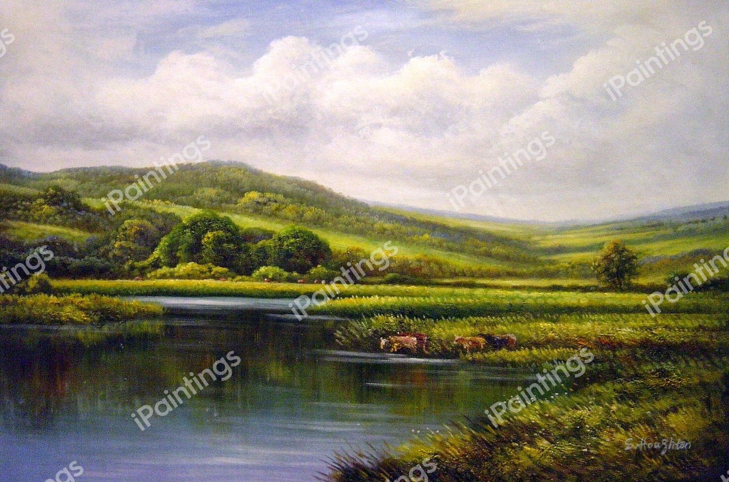 The River Mole, Dorking Surrey. The painting by Henry H. Parker