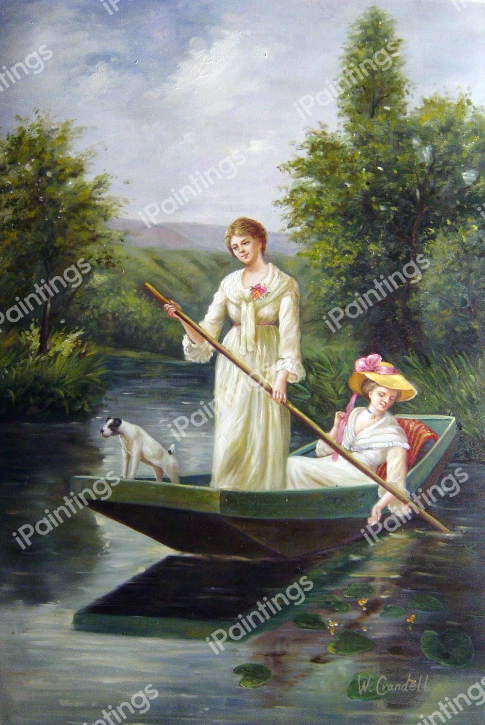 Two Ladies Punting On The River. The painting by Henry John Yeend King