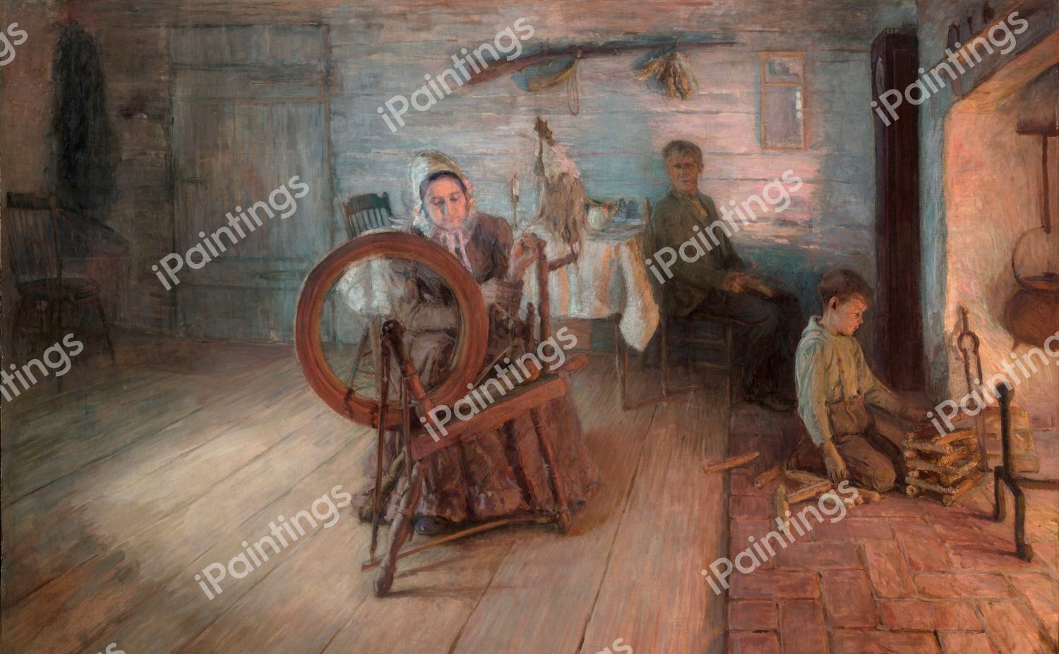 Spinning By Firelight . The painting by Henry Ossawa Tanner
