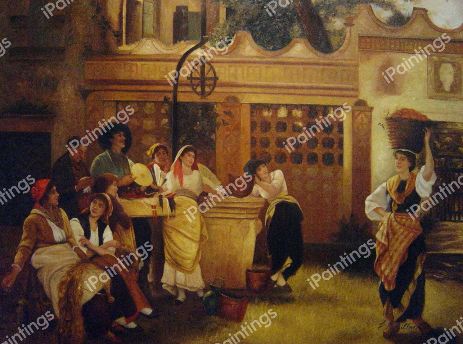 A Venetian Fan Seller. The painting by Henry Woods