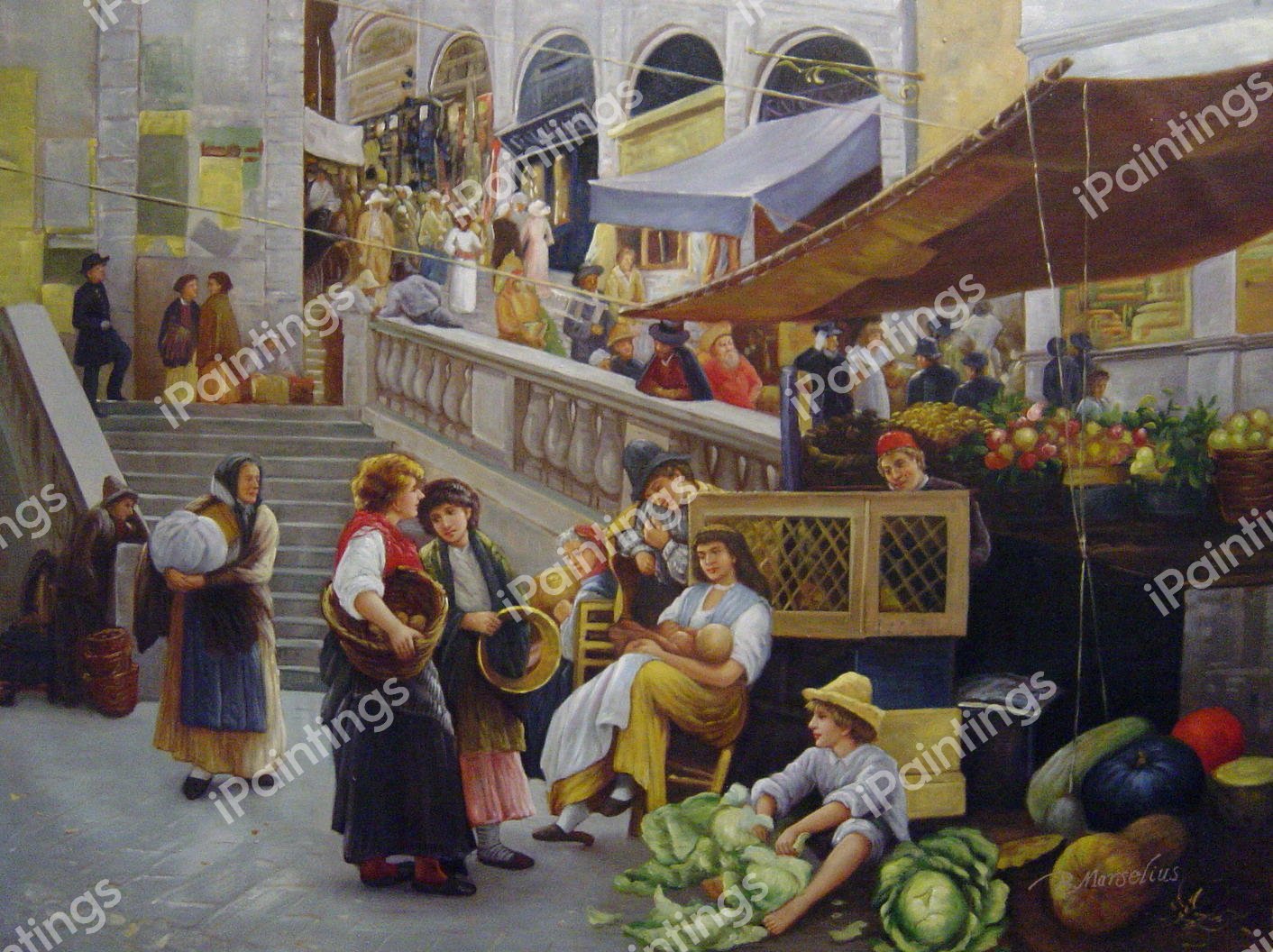 At The Foot Of The Rialto, Venice. The painting by Henry Woods