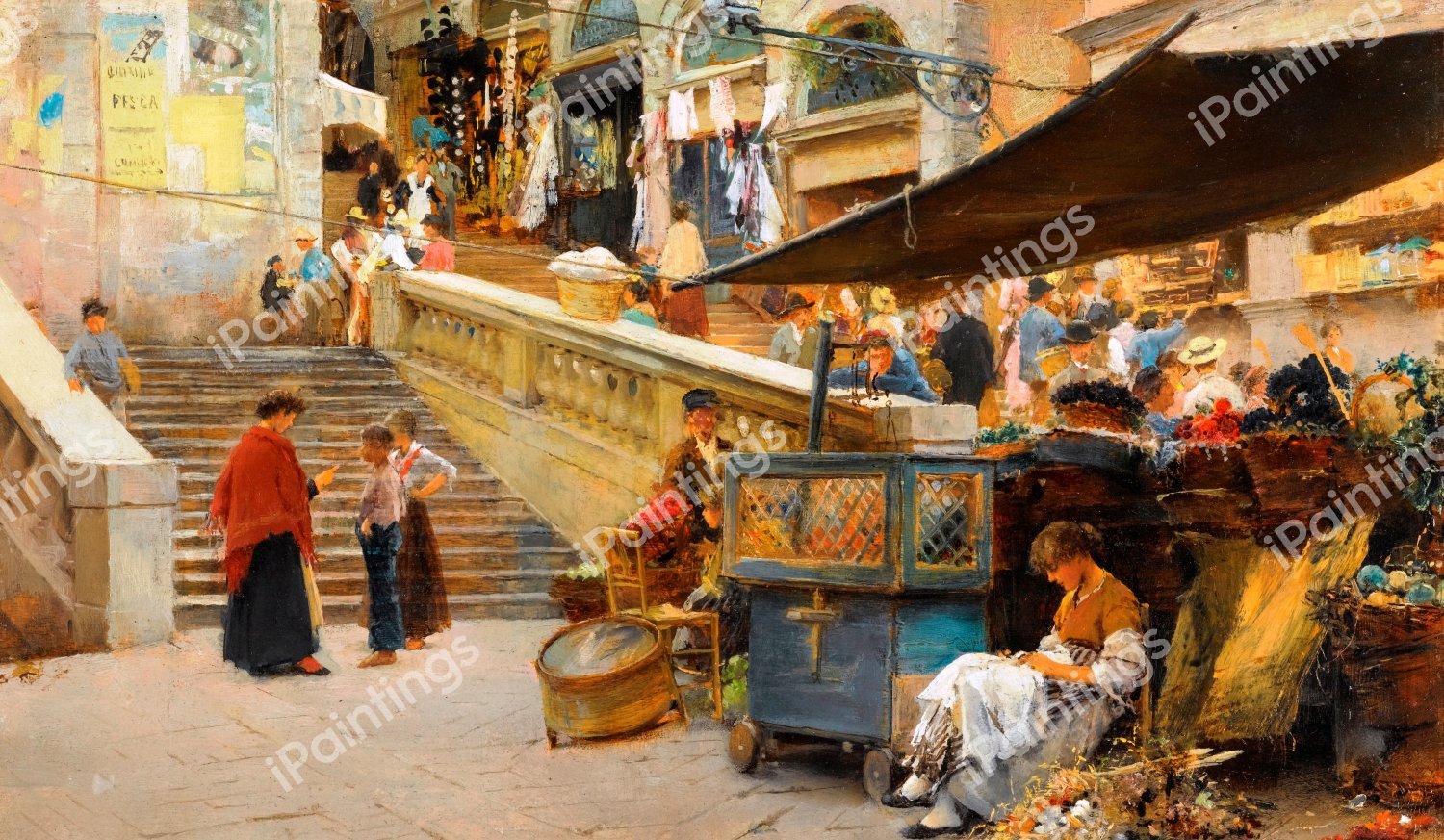 On the Steps of the Rialto, Venice. The painting by Henry Woods