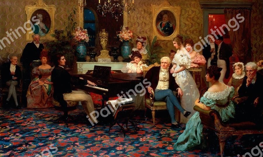 Chopin Playing The Piano In Prince Radziwill&#39s Salon. The painting by Henryk Siemiradzki