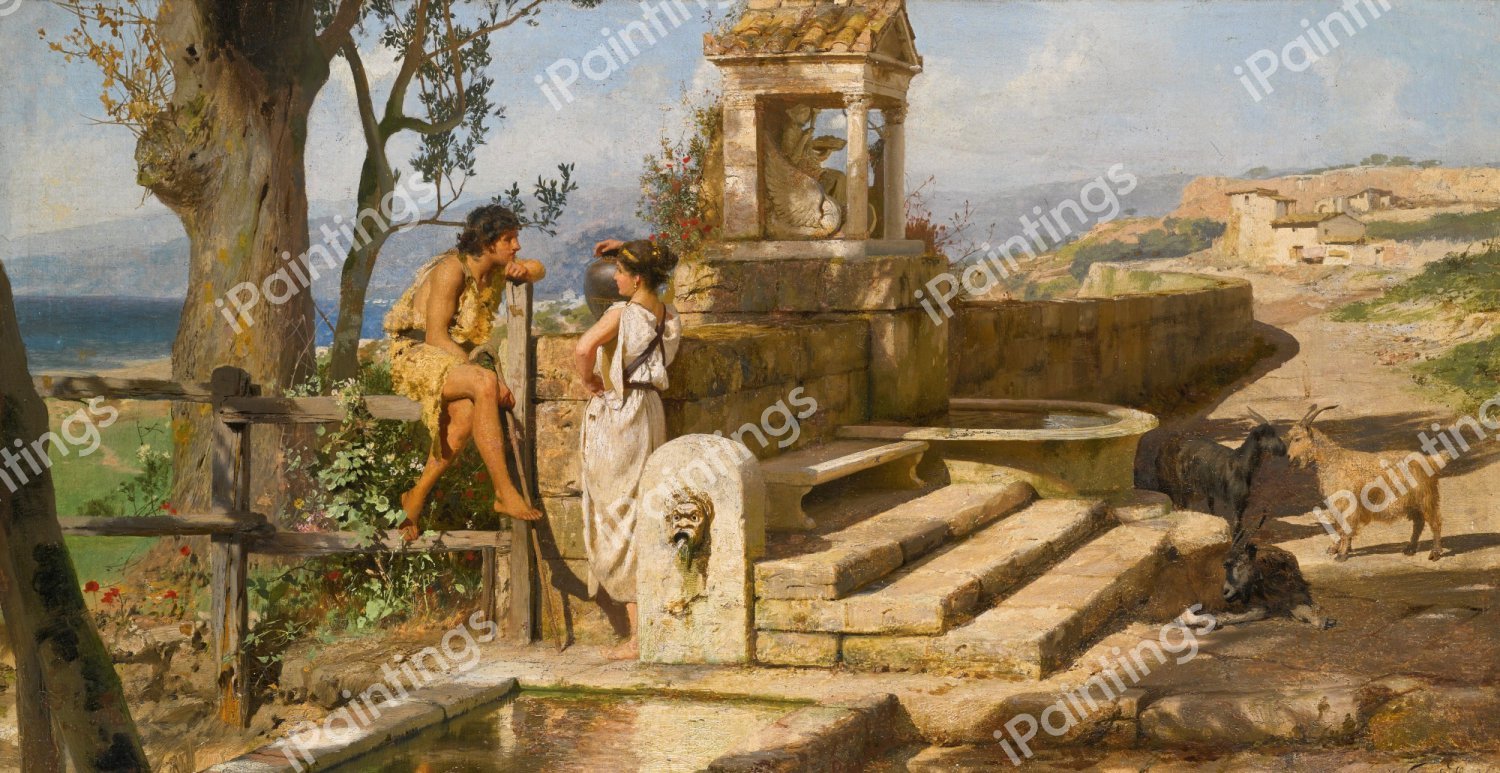 Conversation by the Spring. The painting by Henryk Siemiradzki