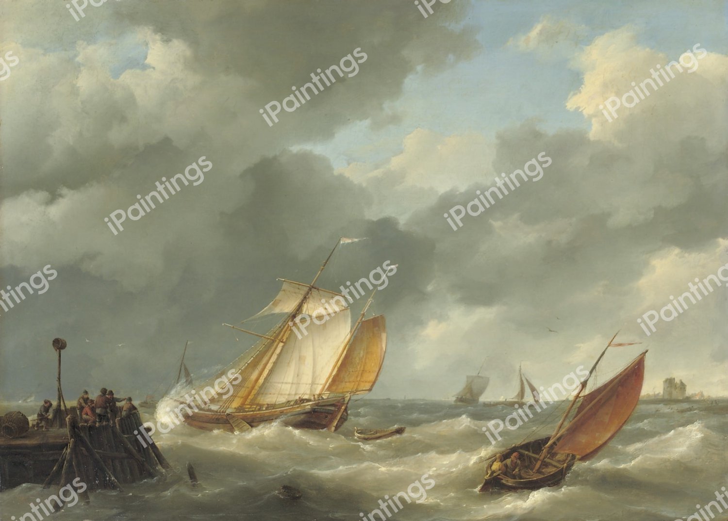 Shipping on a Choppy Sea. The painting by Hermanus Koekkoek Sr
