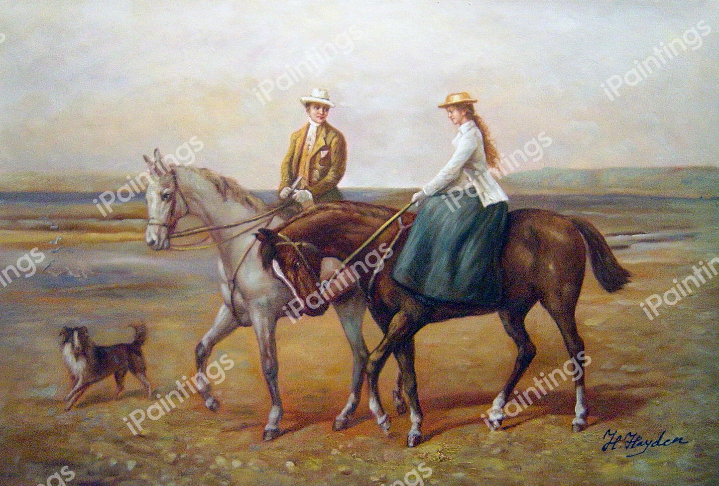 Riders On The Shore With Collie. The painting by Heywood Hardy