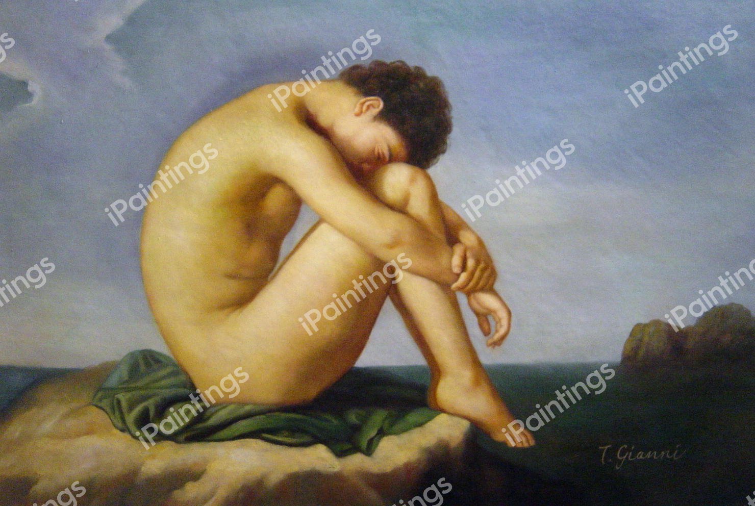 A Young Man Beside The Sea- A Study. The painting by Hippolyte Flandrin