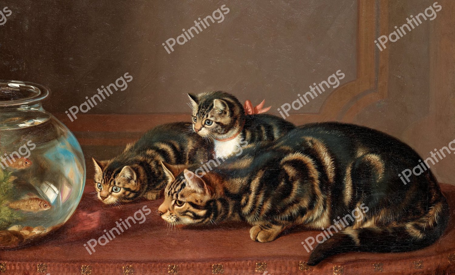 Cats by a Fishbowl. The painting by Horatio Henry Couldery
